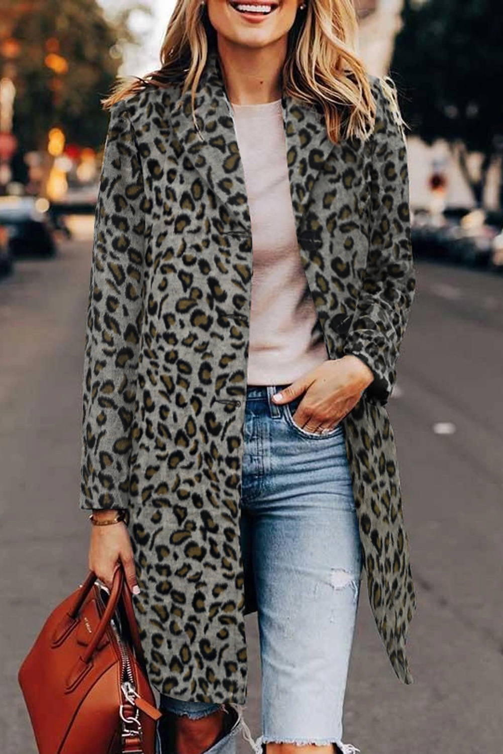 Серое леопардовое пальто с застежкой на кнопки арт. 149673 |  интернет-магазин VitoRicci